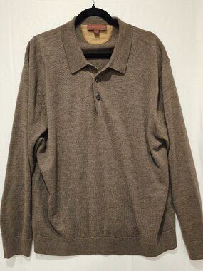 Patrick James Men's XXL Merino Wool Sweater Brown Collared Pullover
